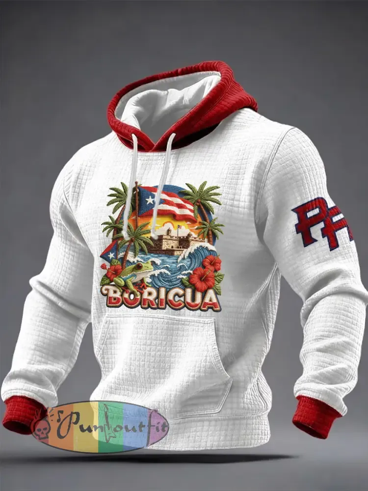 Men’s Puerto Rico Printed Checkered Cotton Hoodie