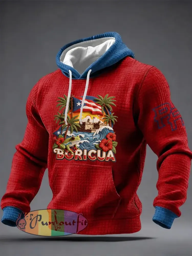 Men’s Puerto Rico Printed Checkered Cotton Hoodie