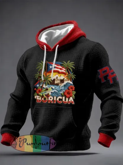 Men’s Puerto Rico Printed Checkered Cotton Hoodie