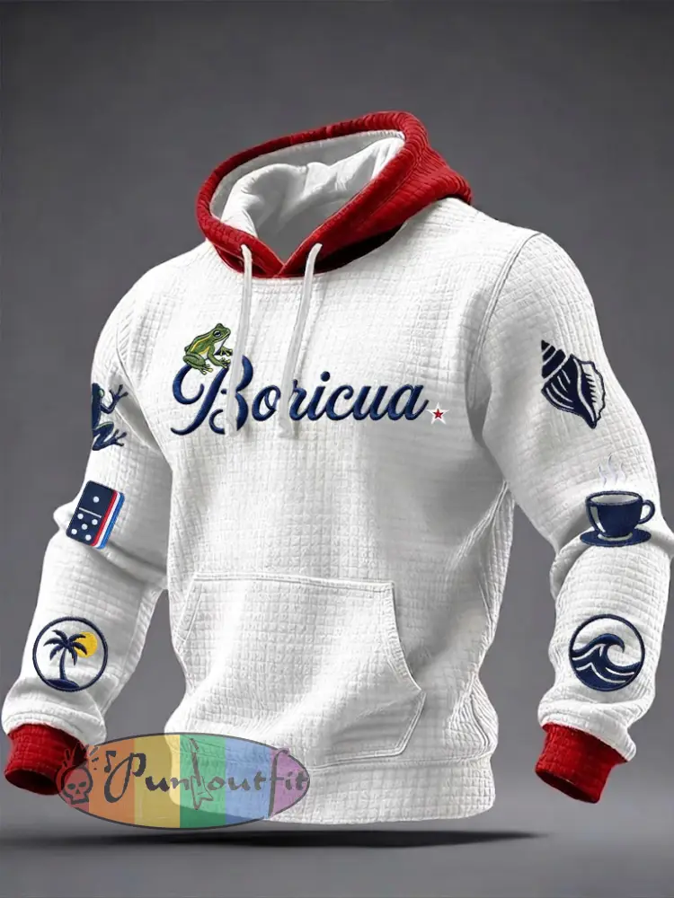 Men’s Puerto Rico Printed Checkered Cotton Hoodie