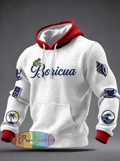 Men’s Puerto Rico Printed Checkered Cotton Hoodie