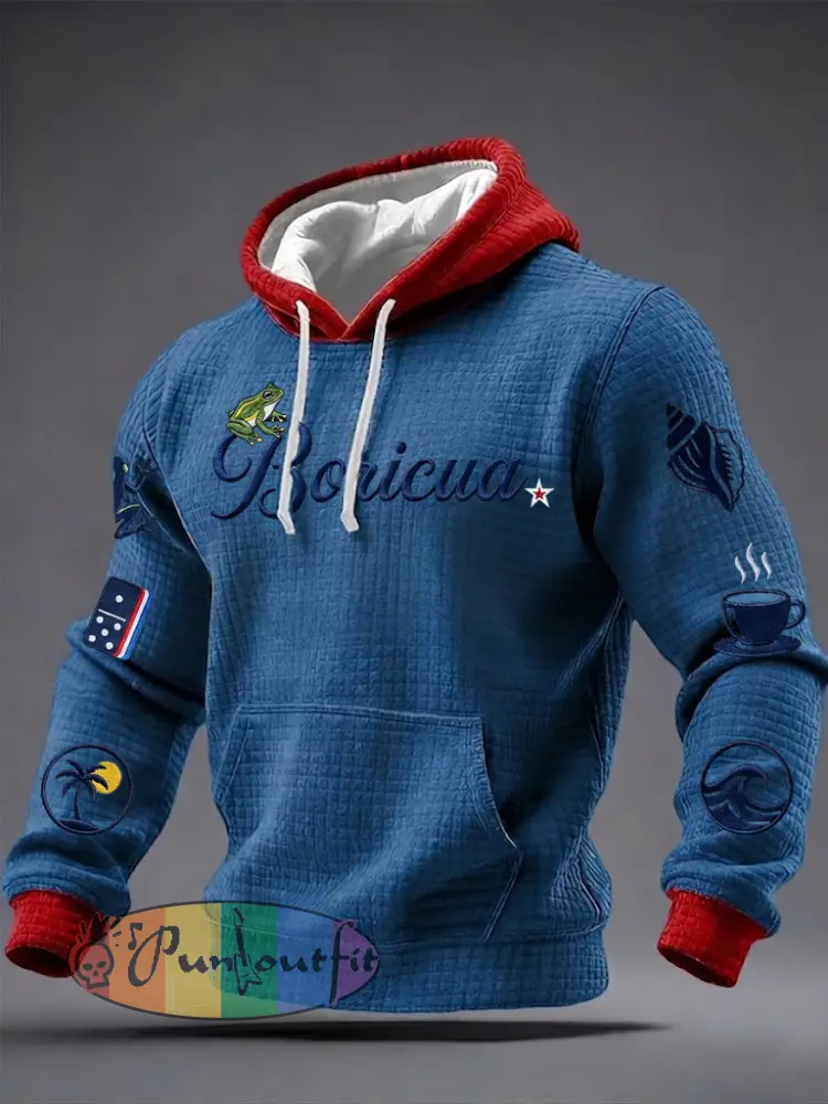 Men’s Puerto Rico Printed Checkered Cotton Hoodie