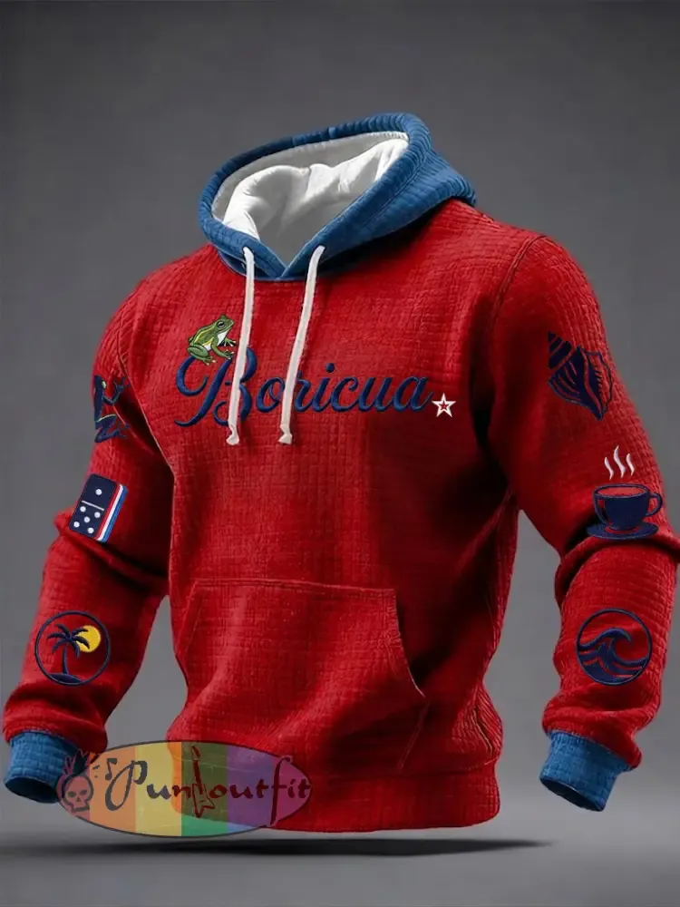 Men’s Puerto Rico Printed Checkered Cotton Hoodie