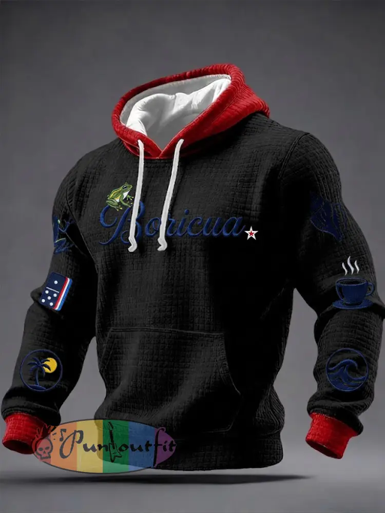 Men’s Puerto Rico Printed Checkered Cotton Hoodie