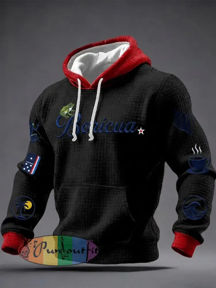 Men’s Puerto Rico Printed Checkered Cotton Hoodie