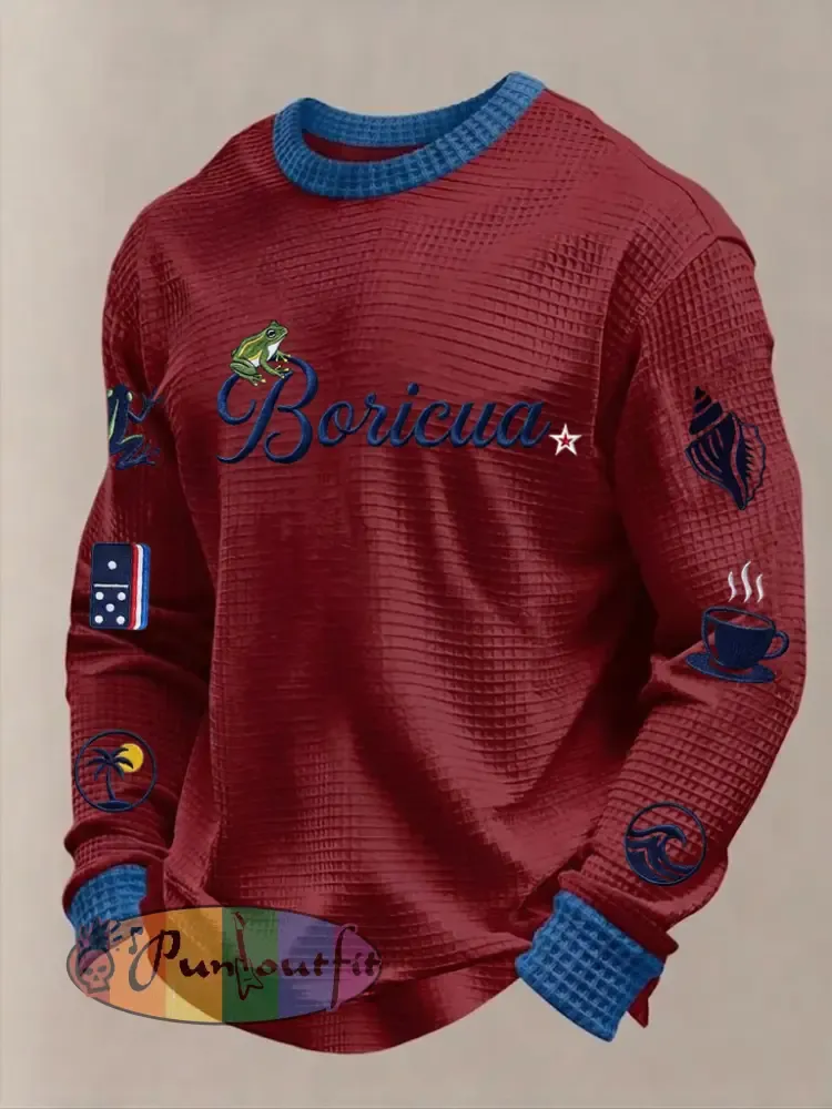 Men’s Puerto Rico Printed Waffle Long Sleeve Sweatshirt