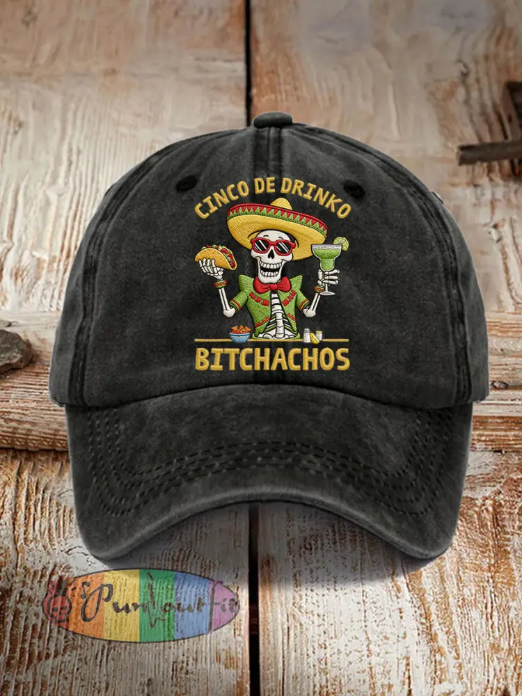 Unisex Funny Cinco De Mayo Bitchachos Skull Print Hat