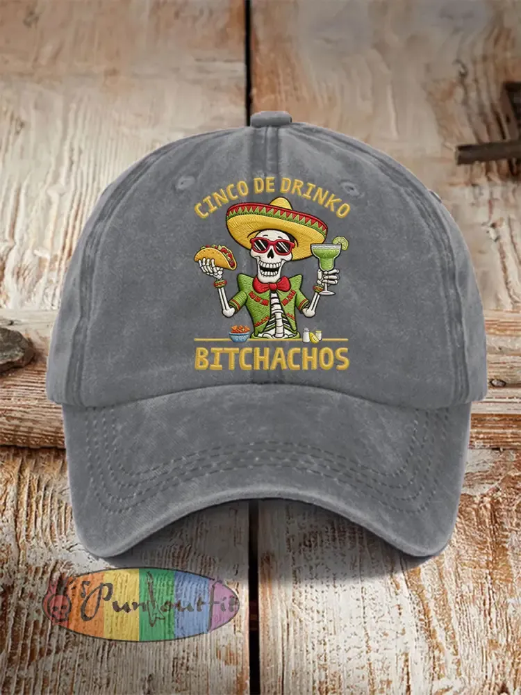 Unisex Funny Cinco De Mayo Bitchachos Skull Print Hat