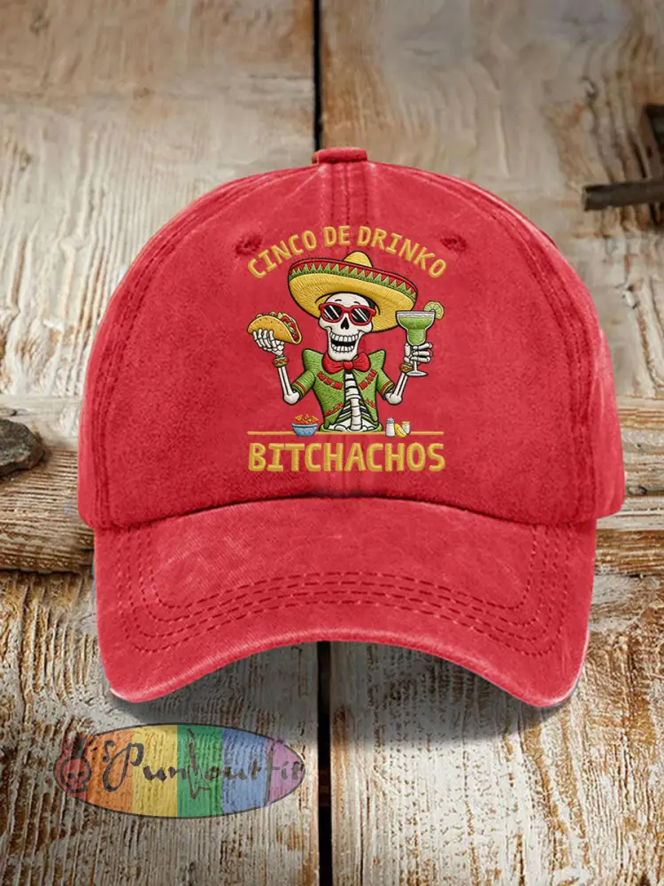 Unisex Funny Cinco De Mayo Bitchachos Skull Print Hat