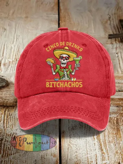 Unisex Funny Cinco De Mayo Bitchachos Skull Print Hat