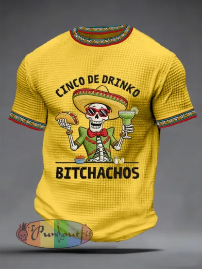 Men’s Funny Cinco De Mayo Bitchachos Skull Print Waffle Tee