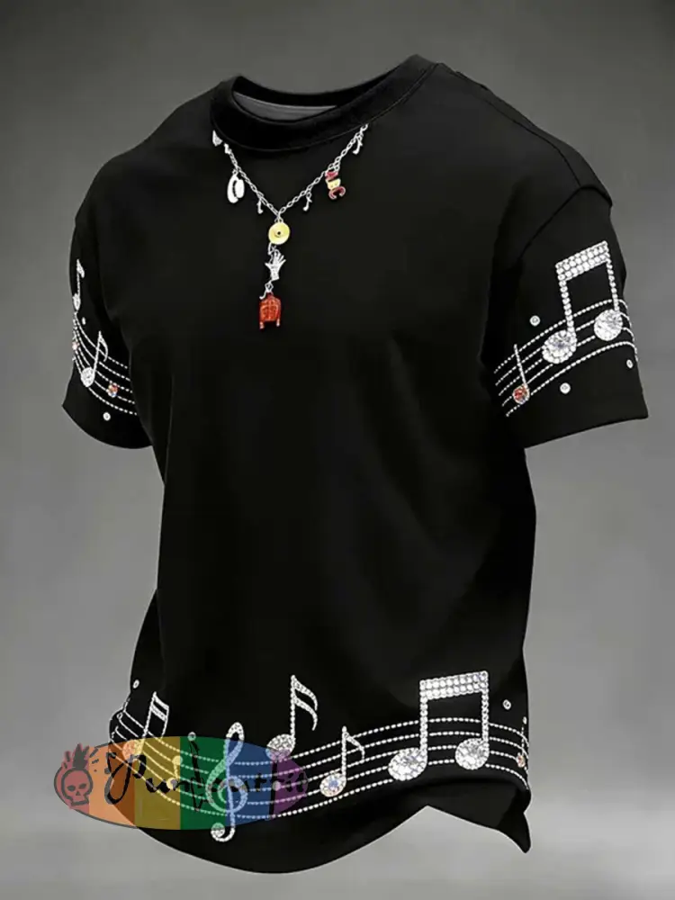 Men’s Pop Music Necklace Short Sleeves T-shirt