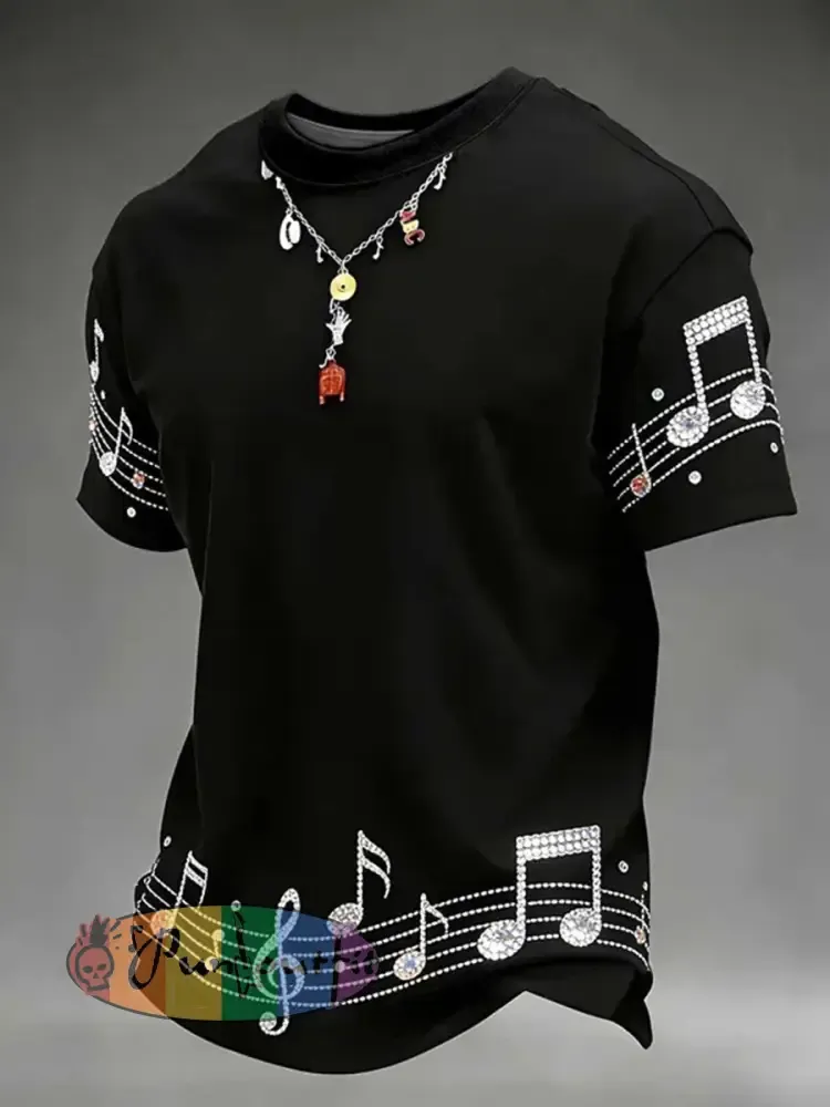 Men’s Pop Music Necklace Short Sleeves T-shirt