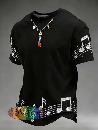 Men’s Pop Music Necklace Short Sleeves T-shirt