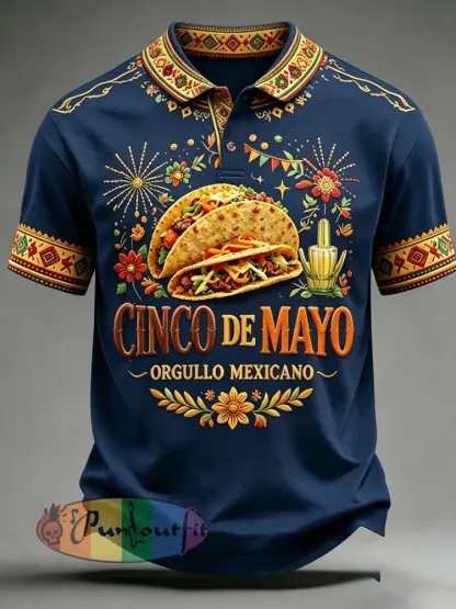 Retro Mexican Cinco de Mayo Art Print Casual Polo