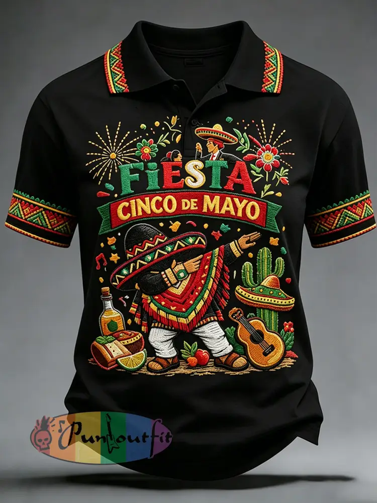 Retro Mexican Cinco de Mayo Art Print Casual Polo