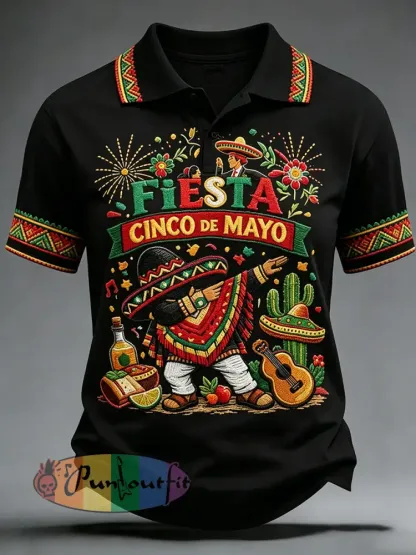 Retro Mexican Cinco de Mayo Art Print Casual Polo