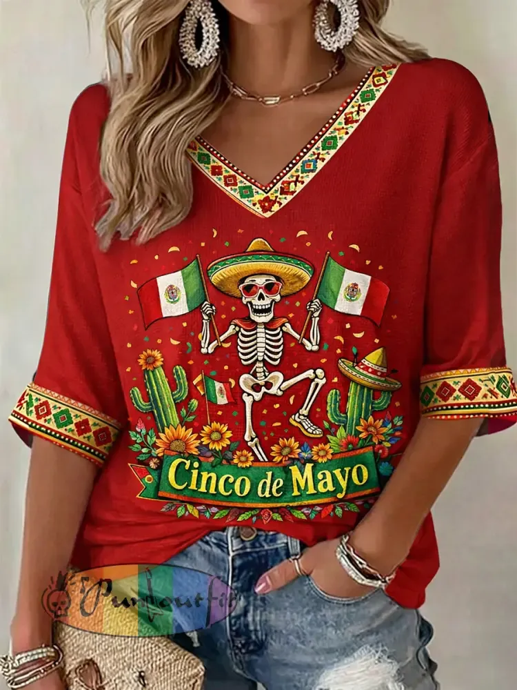 Retro Mexican Cinco de Mayo Art Print Casual Top