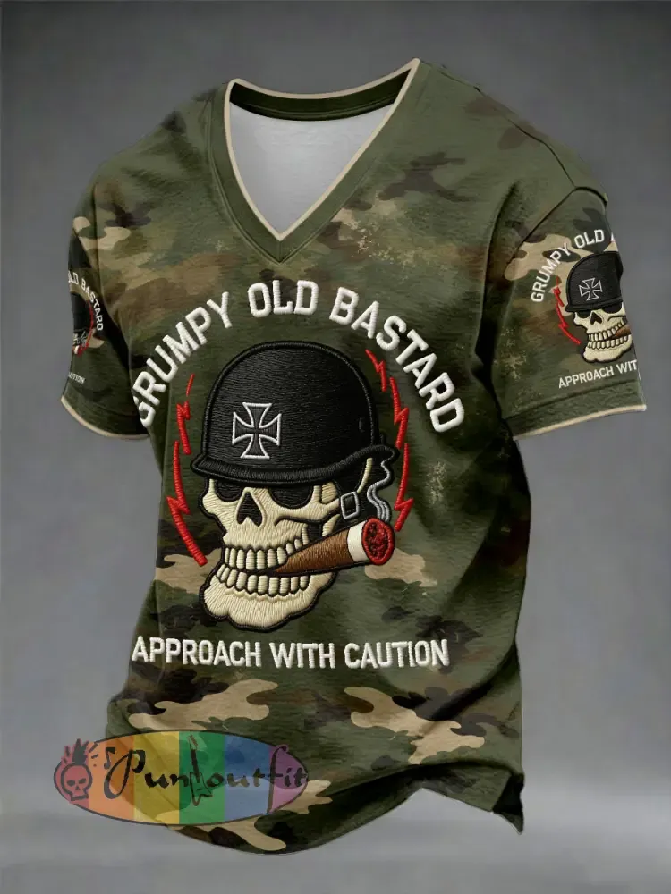 Men’s ’grumpy old bastard approach with caution’ V-neck T-shirts