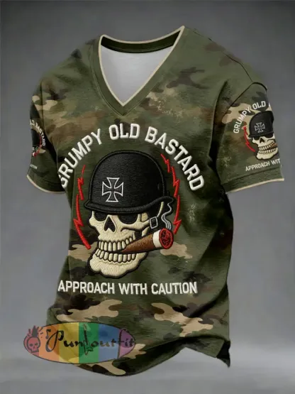 Men’s ’grumpy old bastard approach with caution’ V-neck T-shirts