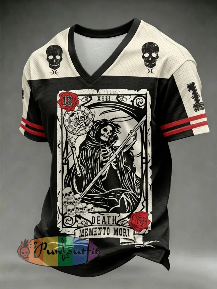 Men’s Dark Style Skull Print V-neck T-shirt