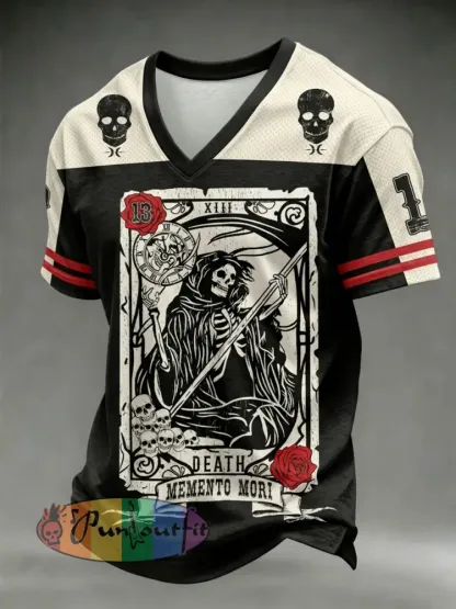 Men’s Dark Style Skull Print V-neck T-shirt