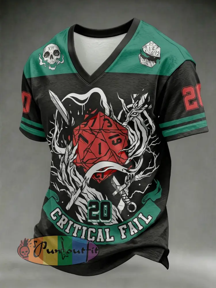 Men’s Dark Style Skull Print V-neck T-shirt