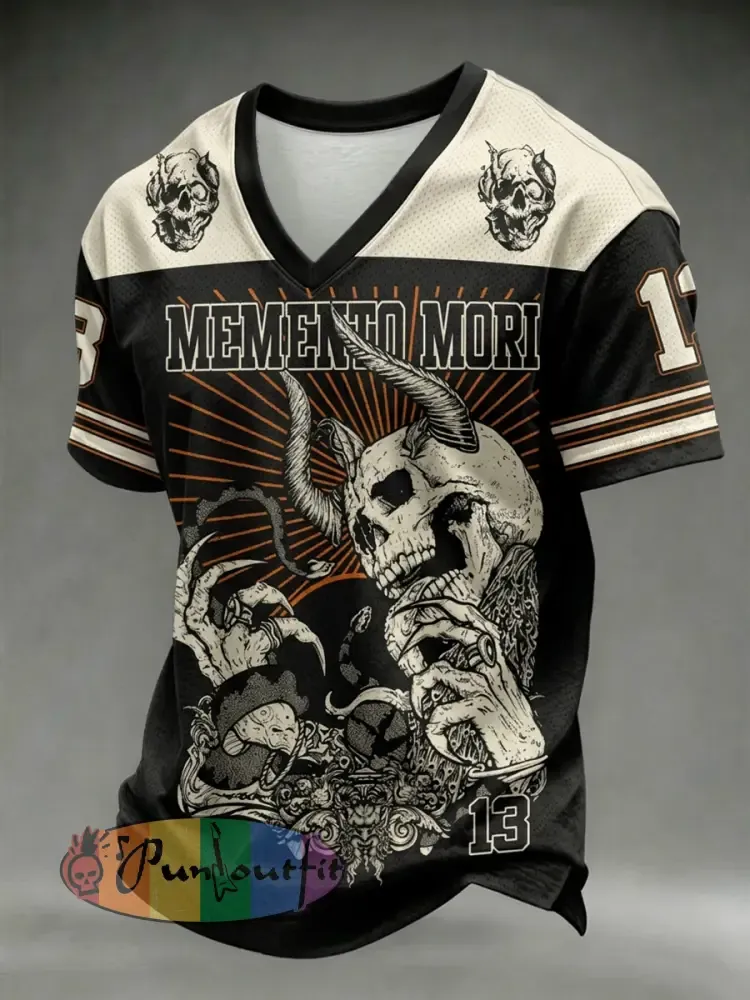 Men’s Dark Style Skull Print V-neck T-shirt