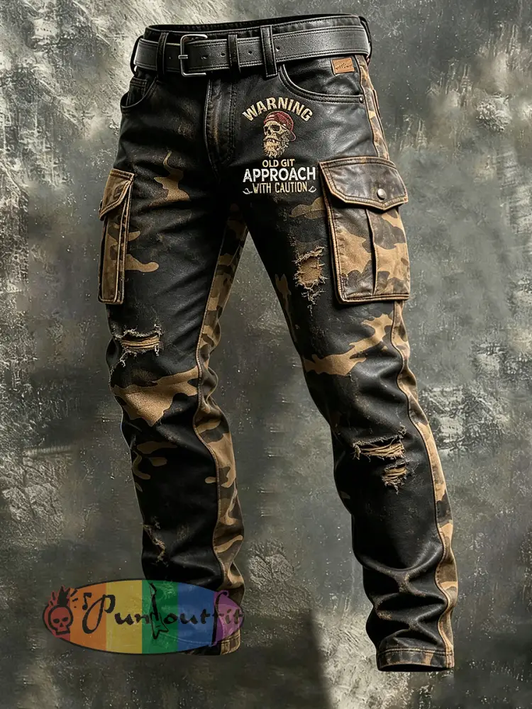 Men’s Retro Vacation Business Old Fuckers Club Art Print Casual Workwear Trousers