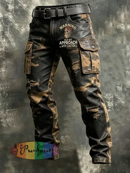 Men’s Retro Vacation Business Old Fuckers Club Art Print Casual Workwear Trousers