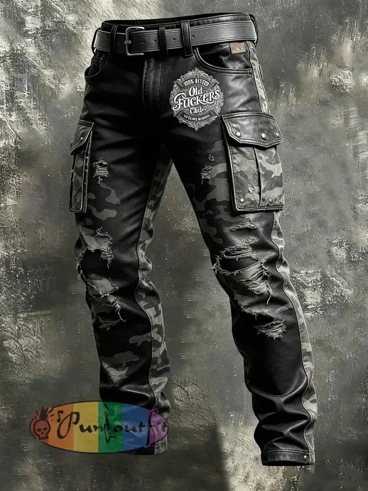 Men’s Retro Vacation Business Old Fuckers Club Art Print Casual Workwear Trousers