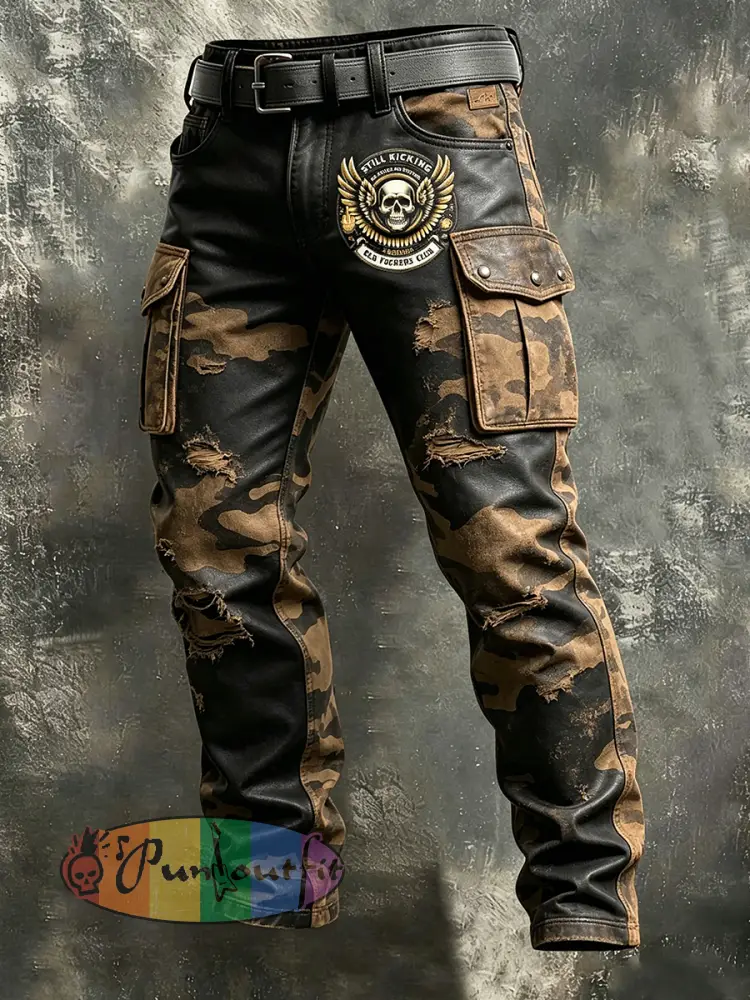 Men’s Retro Vacation Business Old Fuckers Club Art Print Casual Workwear Trousers