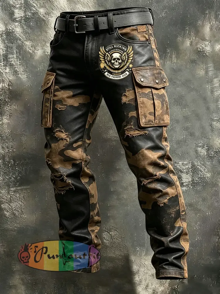 Men’s Retro Vacation Business Old Fuckers Club Art Print Casual Workwear Trousers
