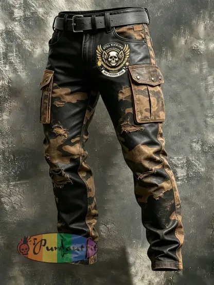 Men’s Retro Vacation Business Old Fuckers Club Art Print Casual Workwear Trousers