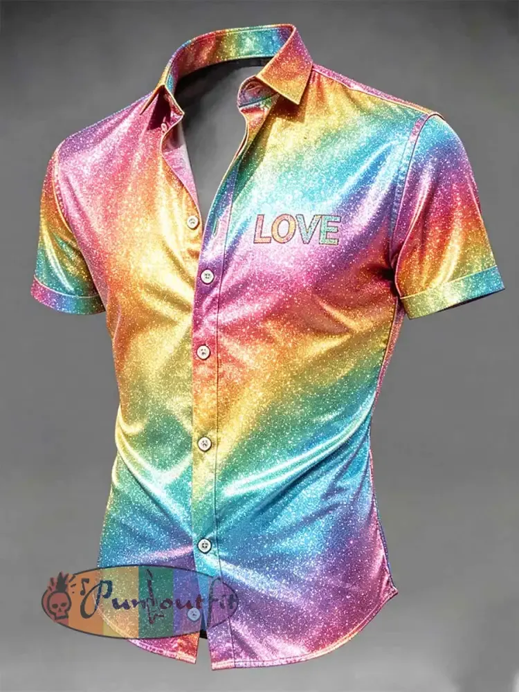 Men’s Retro Rainbow Pattern Printed Casual Shirt