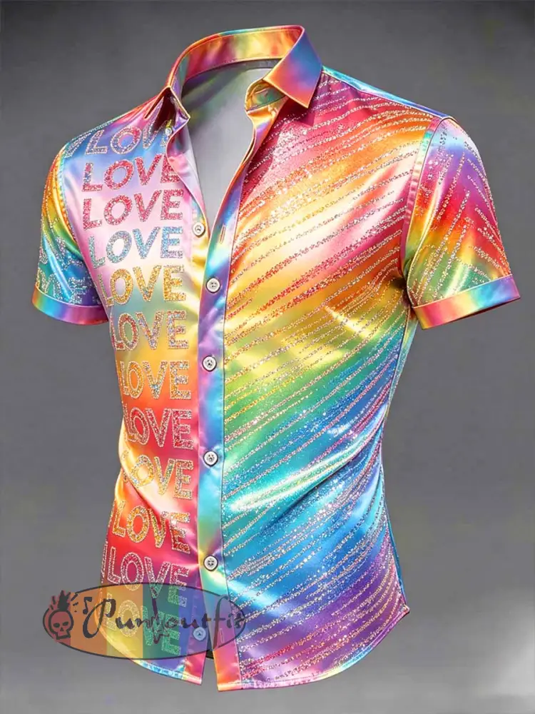 Men’s Retro Rainbow Pattern Printed Casual Shirt