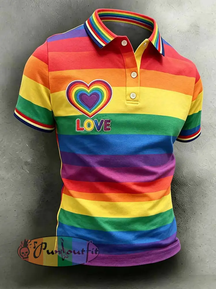 Men’s Rainbow Pride Art Print Casual Polo Shirt