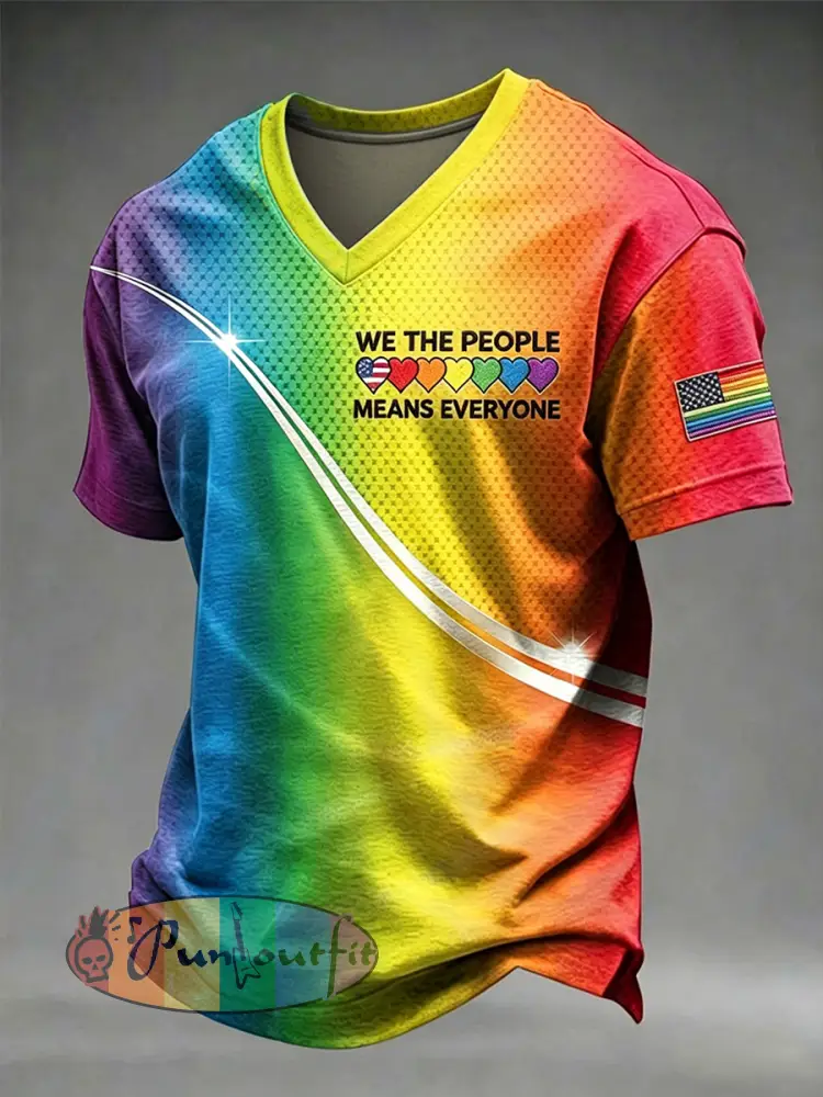 Men’s Pride Month LGBT Art ’We The People Means Everyone’ V-neck T-shirt