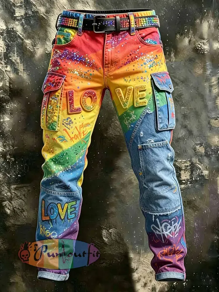 Men’s Pride Month Rainbow Art Style Work Pants