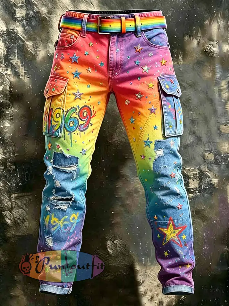 Men’s Pride Month Rainbow Art Style Work Pants
