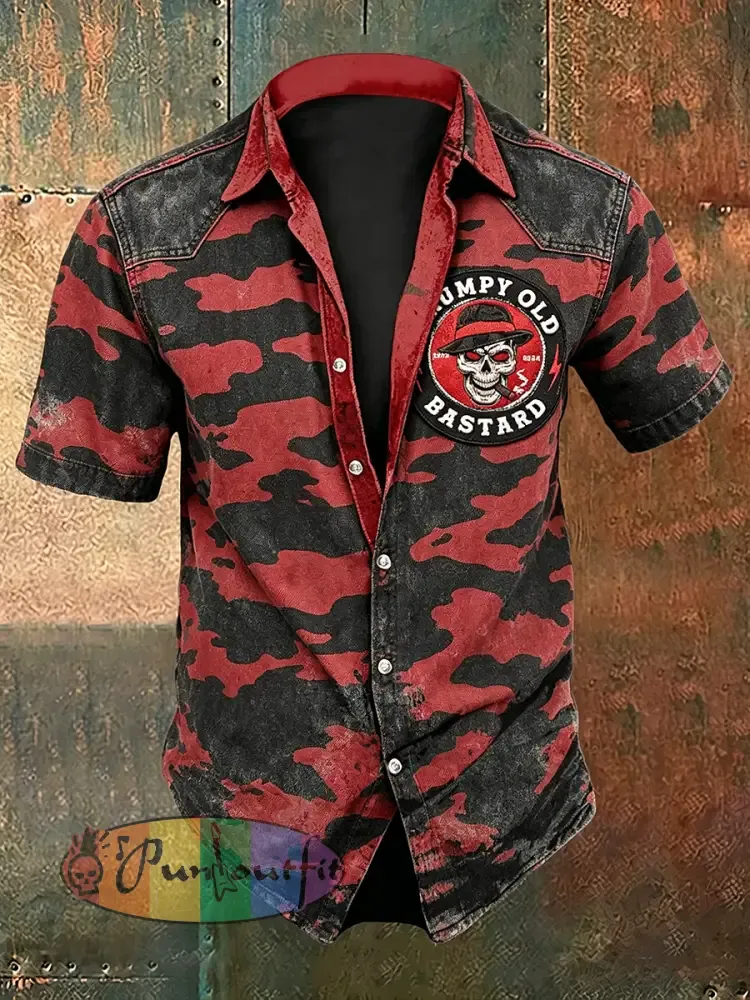Men’s Old Fuckers Club Print Casual Short Sleeved Shirt
