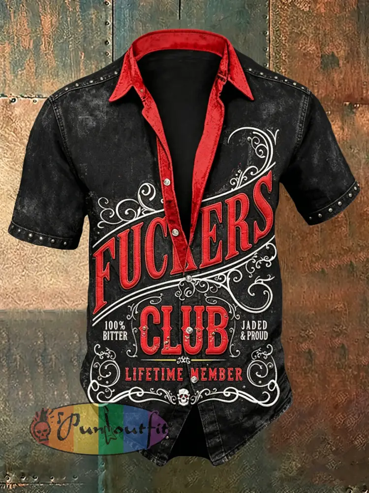Men’s Old Fuckers Club Print Casual Short Sleeved Shirt