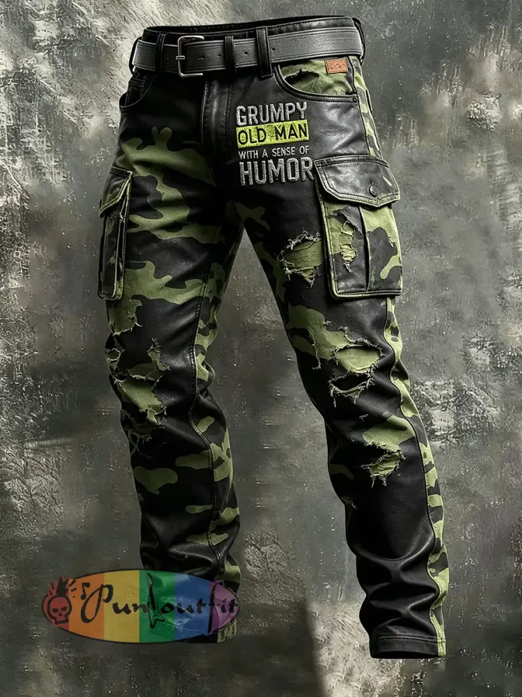 Men’s Retro Vacation Business Old Fuckers Club Art Print Casual Workwear Trousers