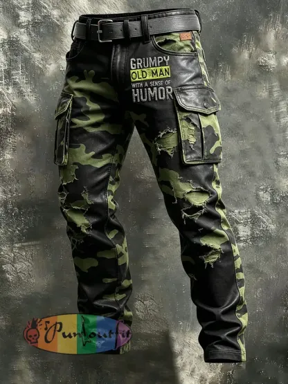 Men’s Retro Vacation Business Old Fuckers Club Art Print Casual Workwear Trousers