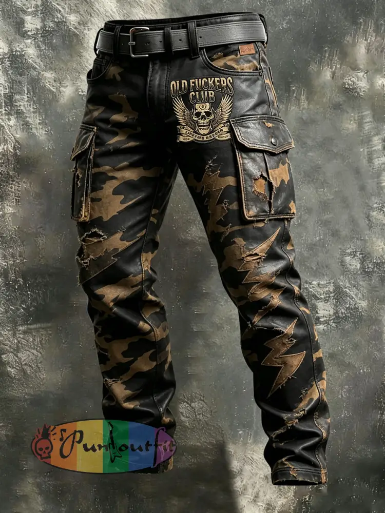 Men’s Retro Vacation Business Old Fuckers Club Art Print Casual Workwear Trousers