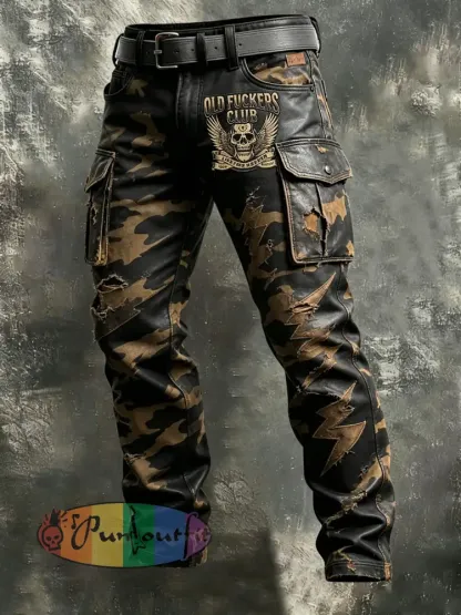 Men’s Retro Vacation Business Old Fuckers Club Art Print Casual Workwear Trousers