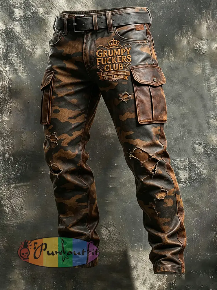 Men’s Retro Vacation Business Old Fuckers Club Art Print Casual Workwear Trousers