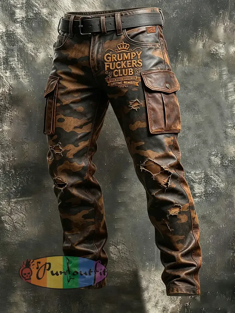 Men’s Retro Vacation Business Old Fuckers Club Art Print Casual Workwear Trousers