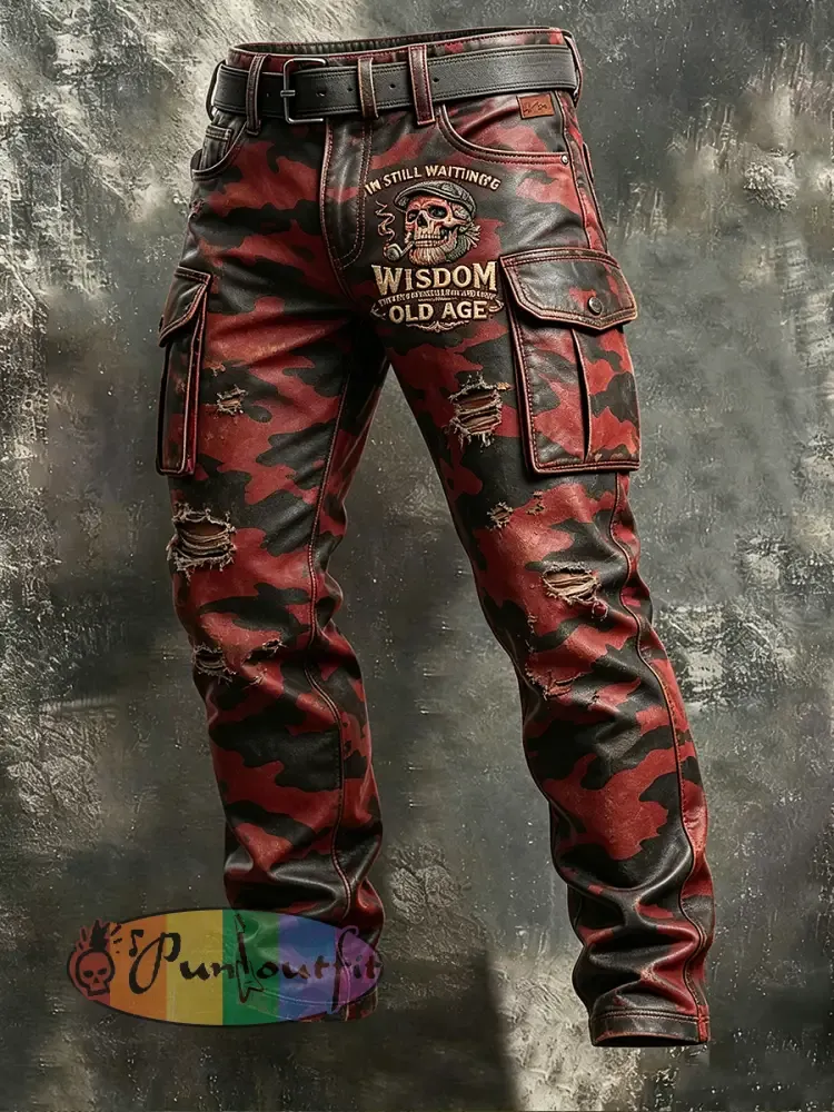 Men’s Retro Vacation Business Old Fuckers Club Art Print Casual Workwear Trousers