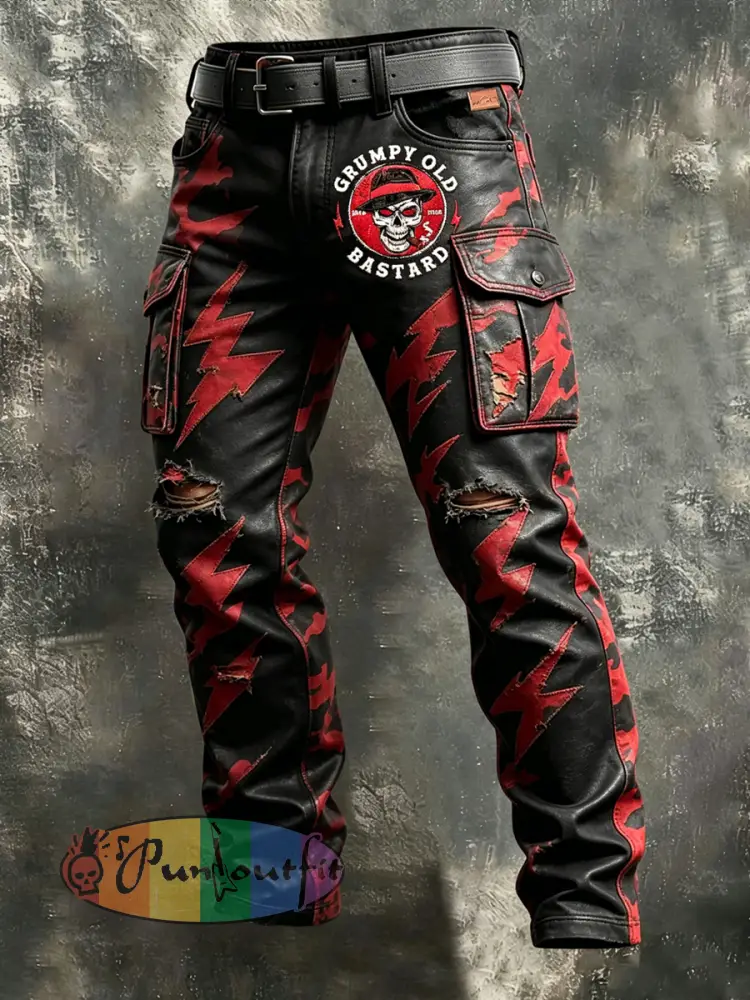 Men’s Retro Vacation Business Old Fuckers Club Art Print Casual Workwear Trousers